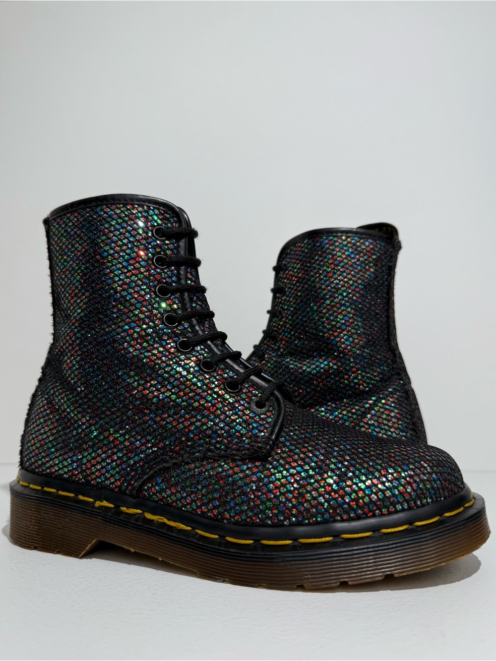 Vintage Dr. Martens Glitter Black Fishnet 1460 England Boots UK 4